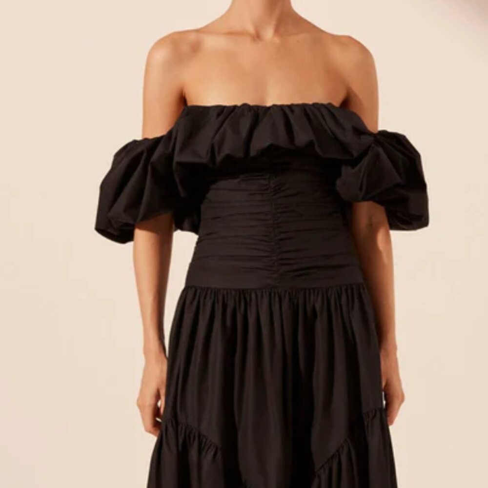 Shona Joy maiori off shoulder ruched bodice maxi dress - black - size 2